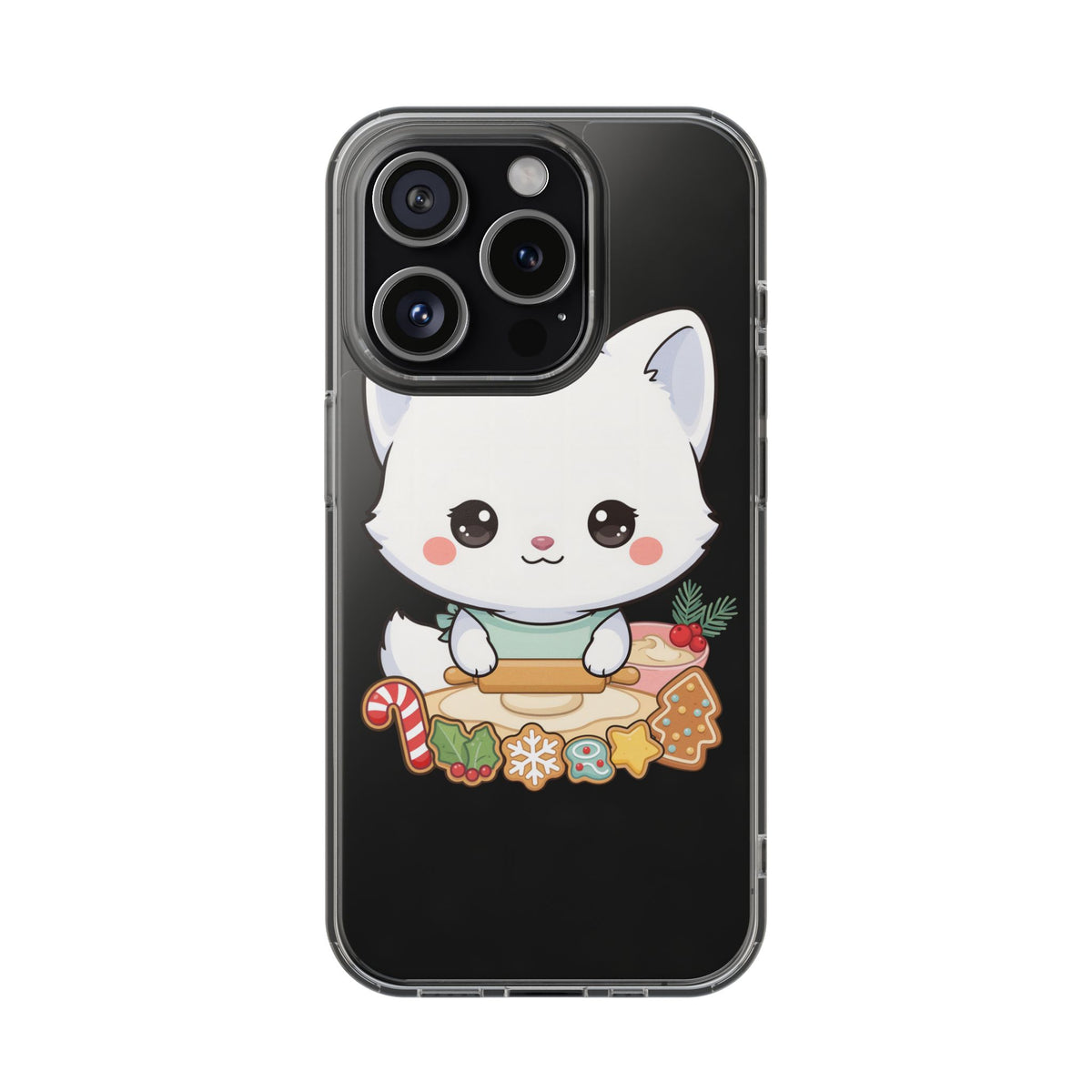 Christmas Fox Clear Phone Case, Kawaii Cookie Baker