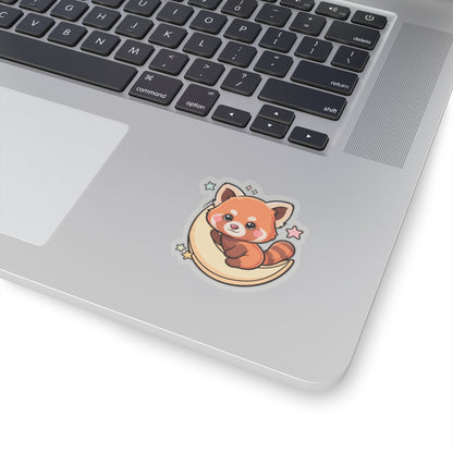 Red Panda Moon Sticker, Cute Kawaii Kiss-Cut Vinyl