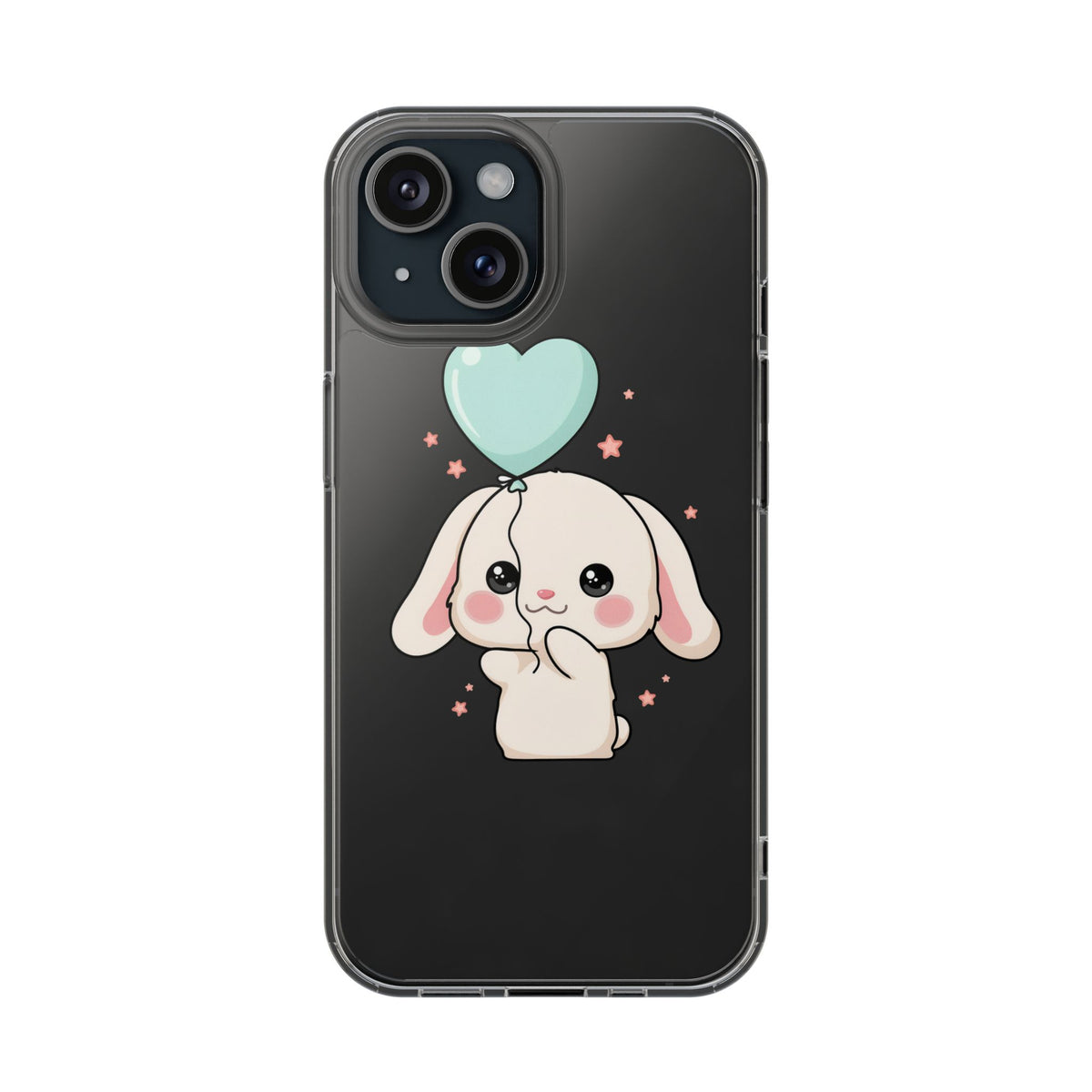 Kawaii Bunny Phone Case with Balloon, Clear Impact-Resistant