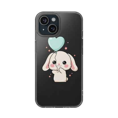 Kawaii Bunny Phone Case with Balloon, Clear Impact-Resistant
