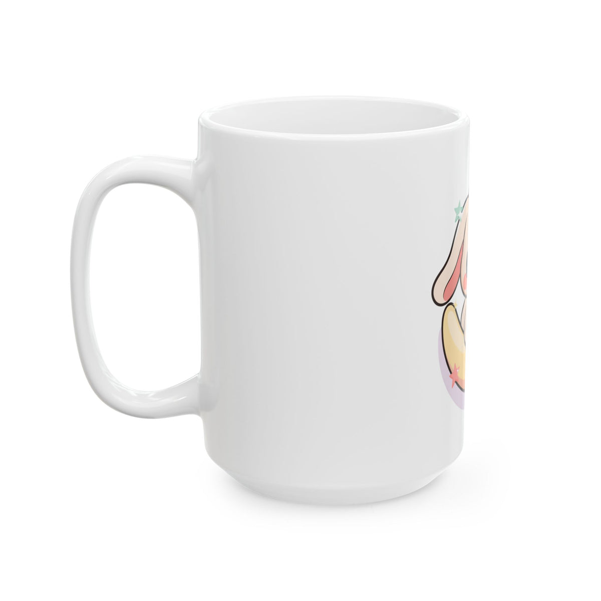 Kawaii Bunny Mug, Crescent Moon Chibi Ceramic Cup