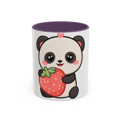 Kawaii Panda Accent Coffee Mug, Strawberry Lover Gift