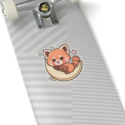 Red Panda Moon Sticker, Cute Kawaii Kiss-Cut Vinyl