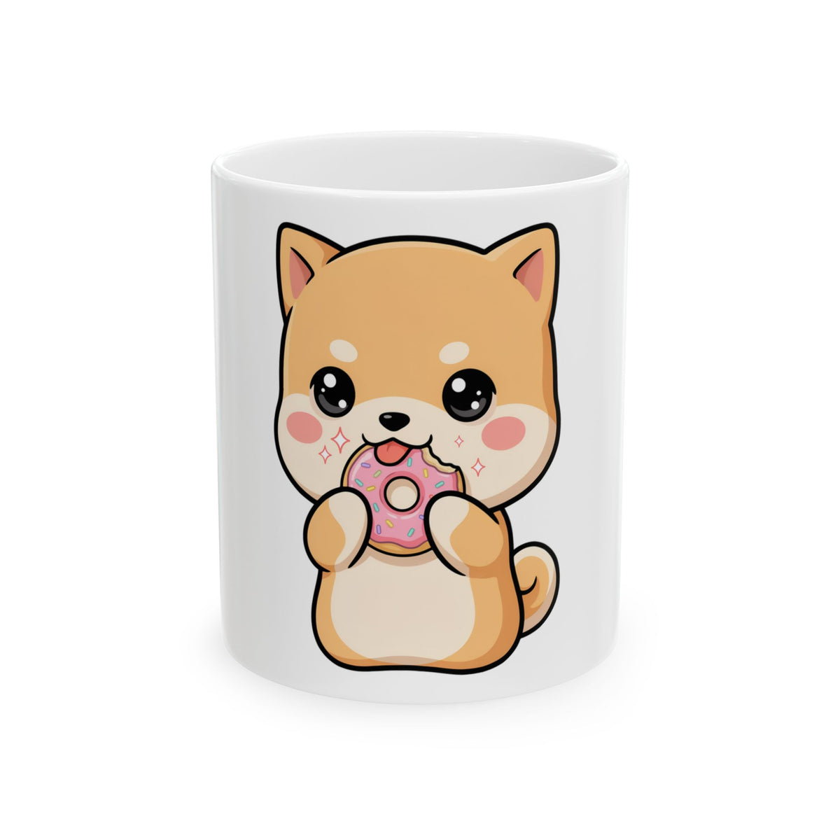 Kawaii Shiba Inu Donut Mug, Cute Dog Coffee Cup