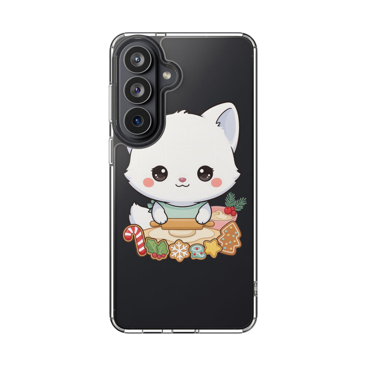 Christmas Fox Clear Phone Case, Kawaii Cookie Baker