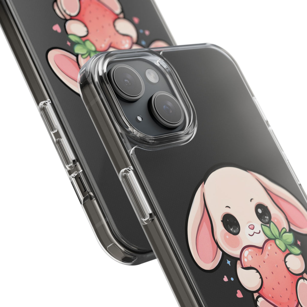 Kawaii Bunny Strawberry Phone Case, Clear Impact-Resistant