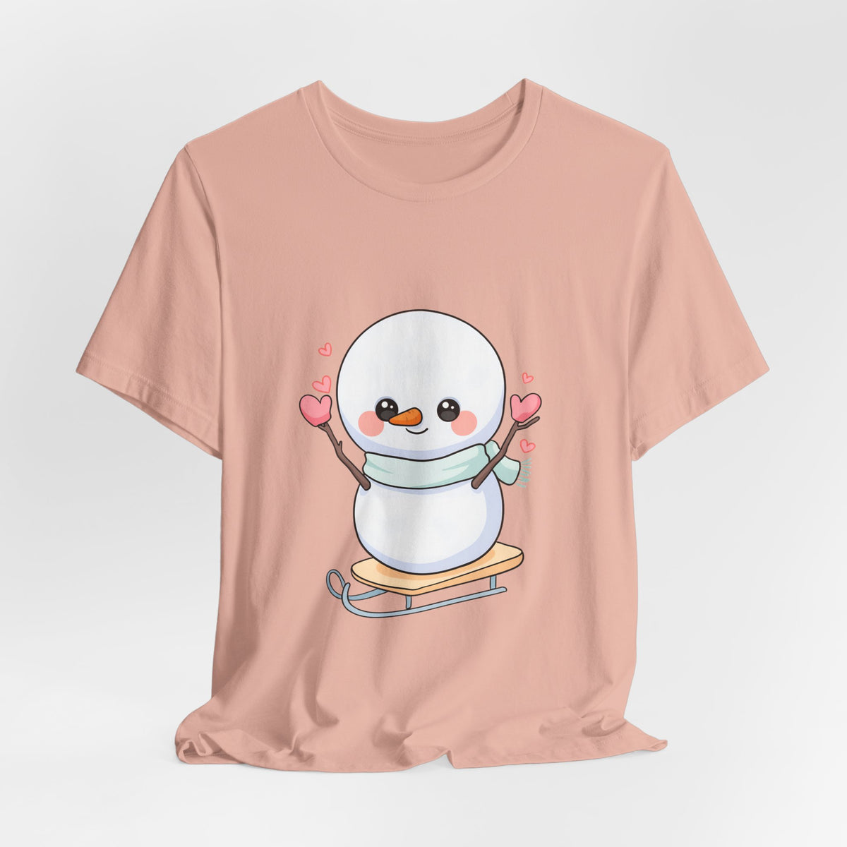Kawaii Snowman T-Shirt, Cute Winter Sledding Tee