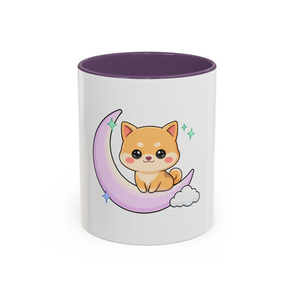 Kawaii Shiba Inu Accent Coffee Mug, Moon Puppy Gift