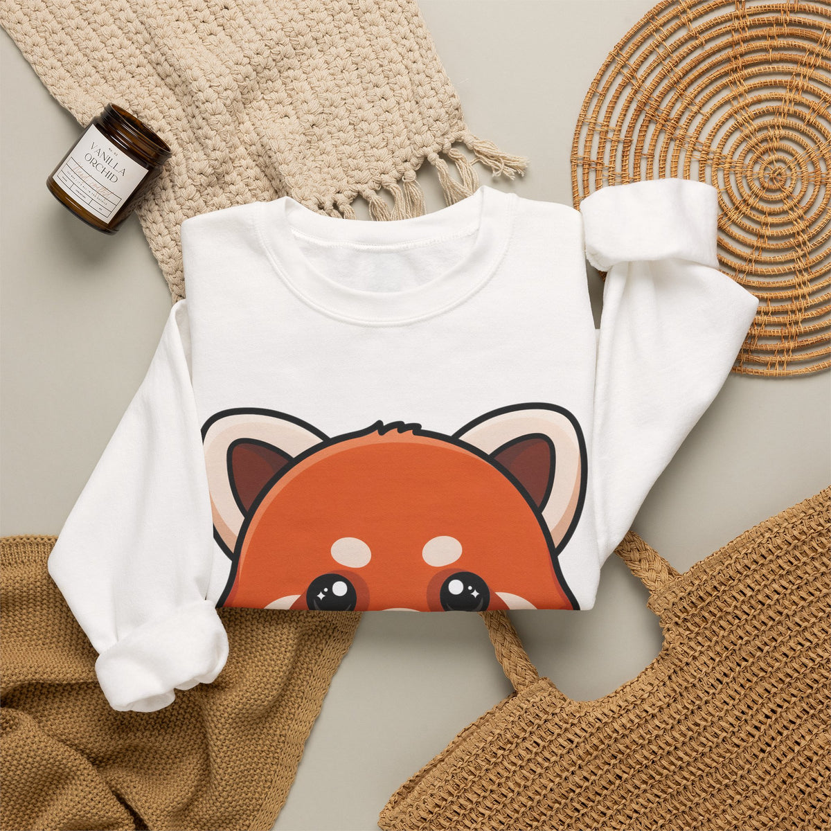 Kawaii Red Panda Sweatshirt, Cute Ice Cream Animal Crewneck
