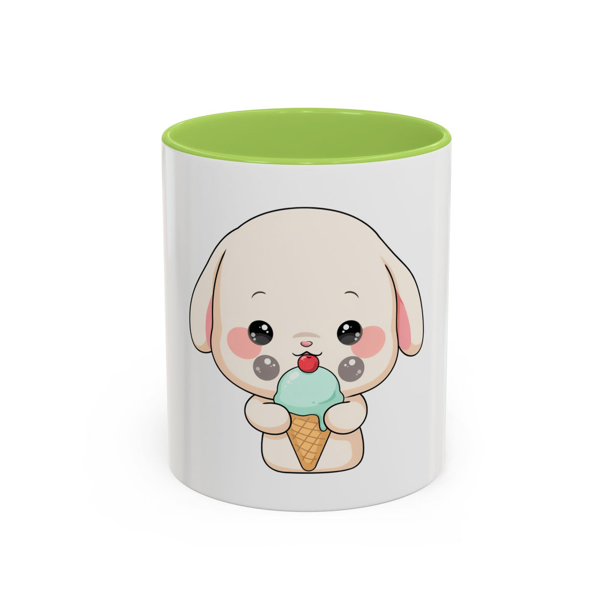Kawaii Bunny Accent Coffee Mug, Cute Ice Cream Rabbit