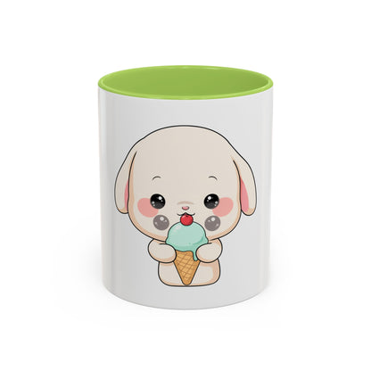 Kawaii Bunny Accent Coffee Mug, Cute Ice Cream Rabbit
