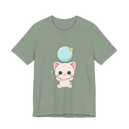 Kawaii Cat Balloon T-Shirt, Cute Chibi Kitty Tee