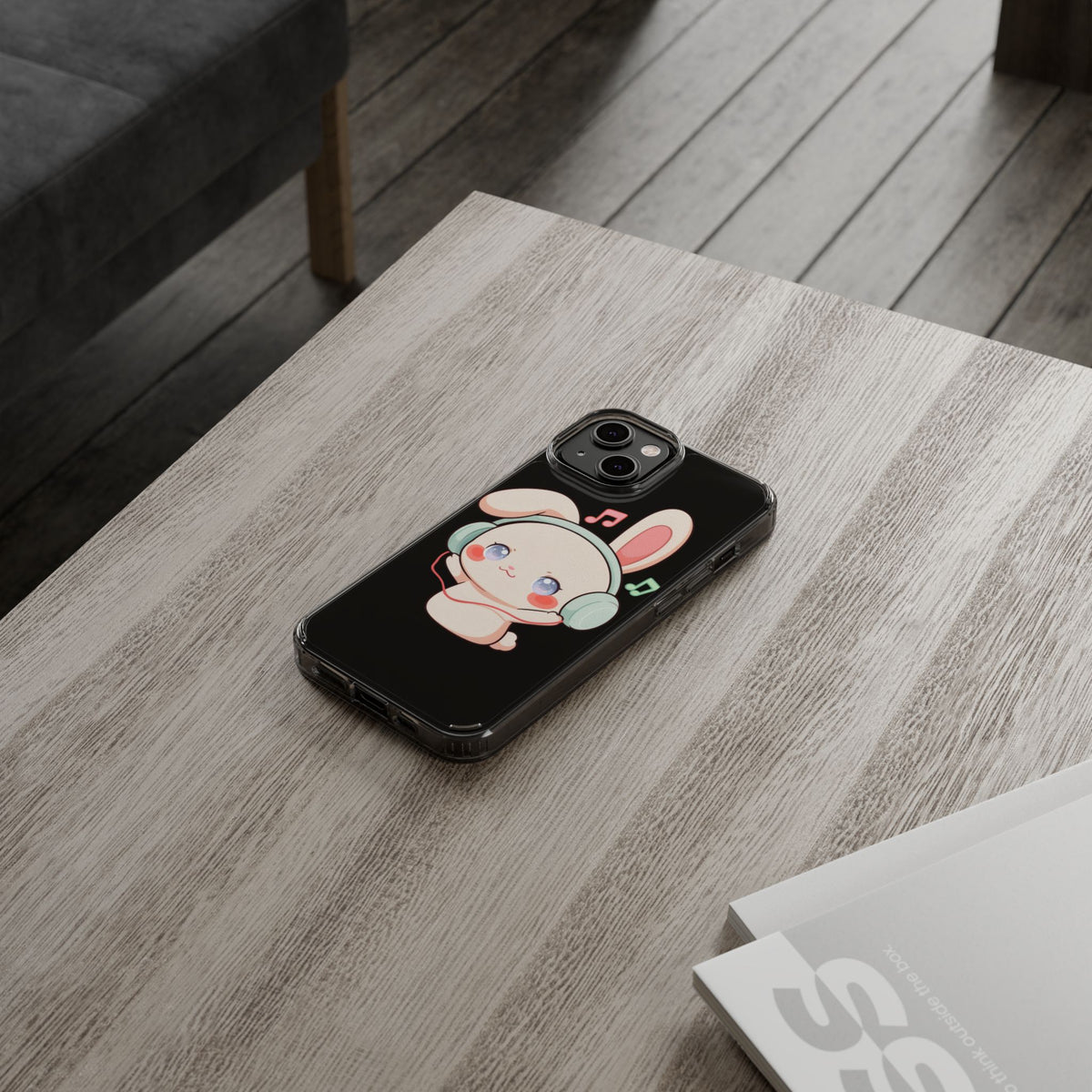 Kawaii Bunny Phone Case, Cute Music Lover Gift