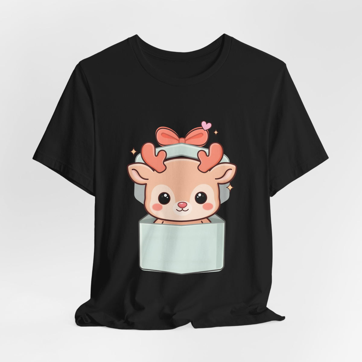 Kawaii Reindeer T-Shirt – Cute Gift Box Christmas Tee
