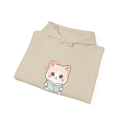 Kawaii Cat Reading Hoodie for Cozy Book Lovers