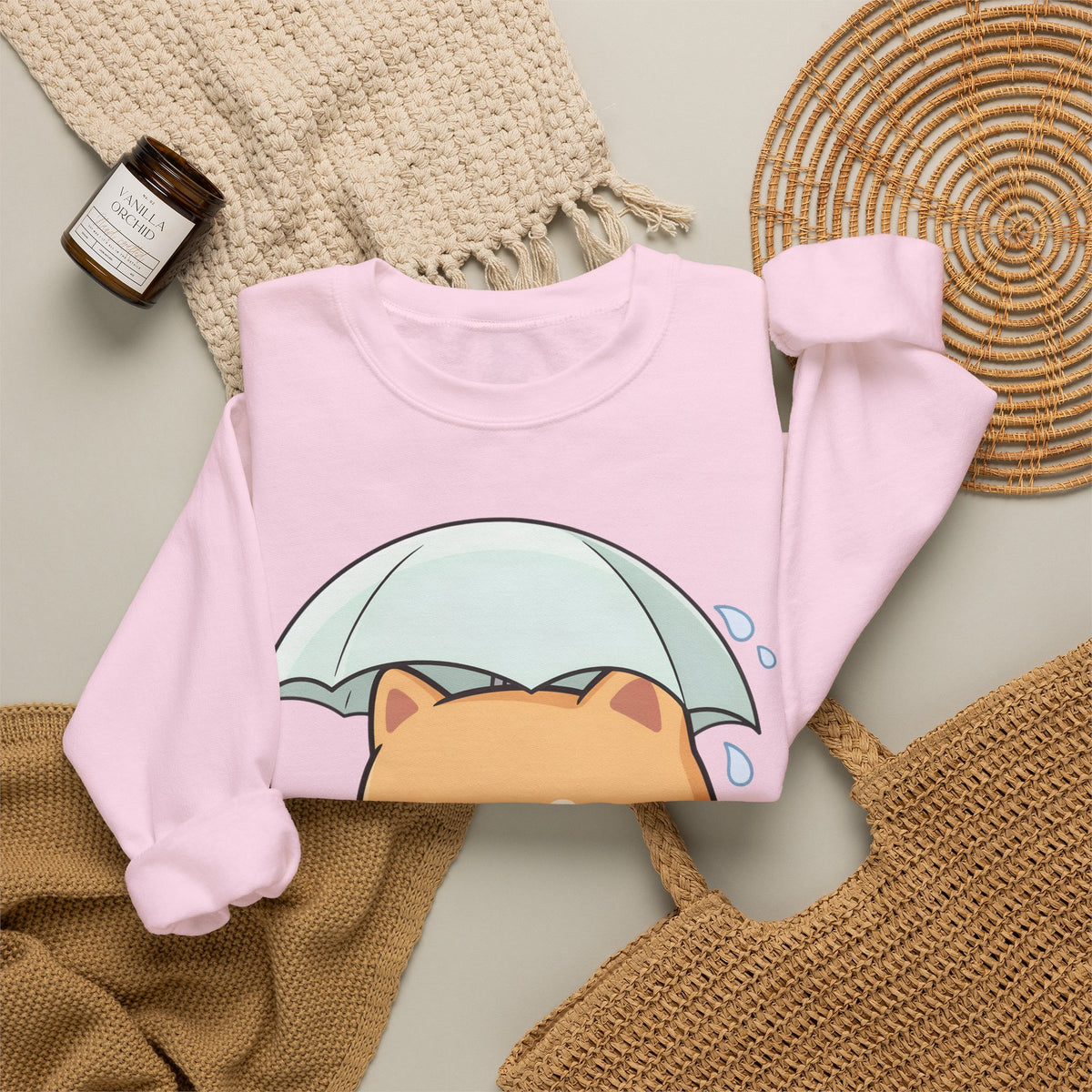 Kawaii Shiba Inu Sweatshirt, Cute Rainy Day Crewneck