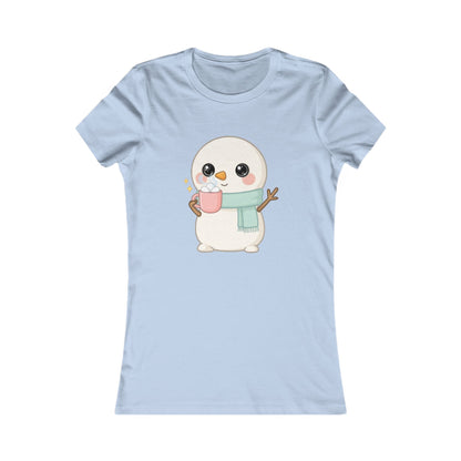 Kawaii Snowman T-Shirt, Hot Cocoa Winter Tee for Women