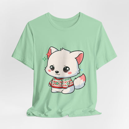 Kawaii Arctic Fox Christmas T-Shirt for Cute Holiday Fans