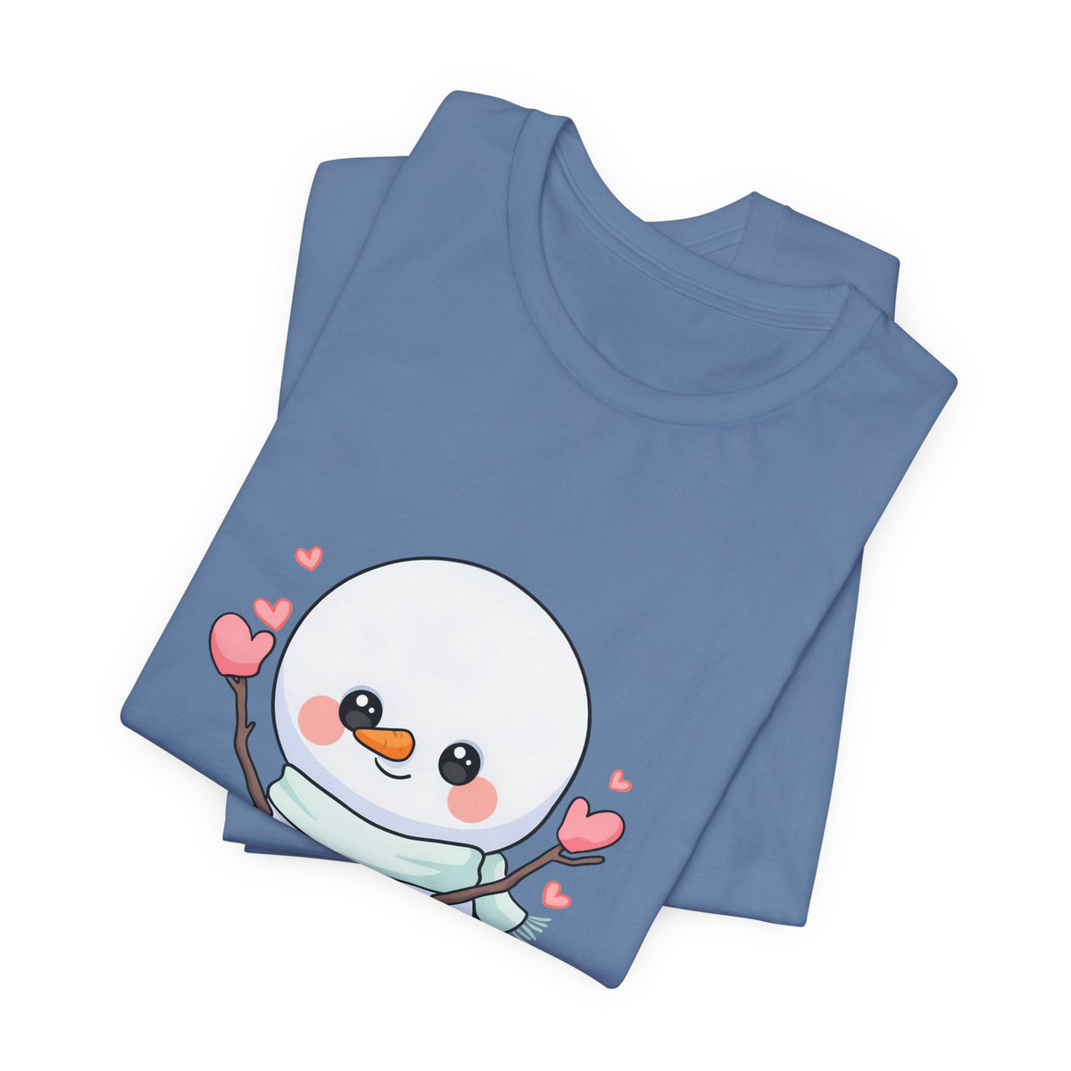 Kawaii Snowman T-Shirt, Cute Winter Sledding Tee