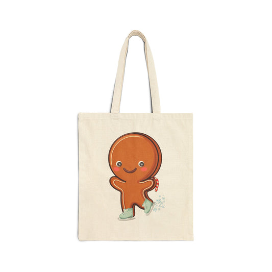 Gingerbread Man Tote Bag, Cute Ice Skating Christmas Gift