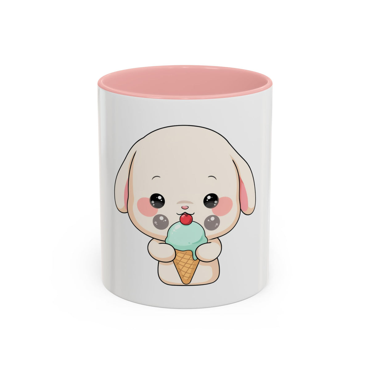 Kawaii Bunny Accent Coffee Mug, Cute Ice Cream Rabbit