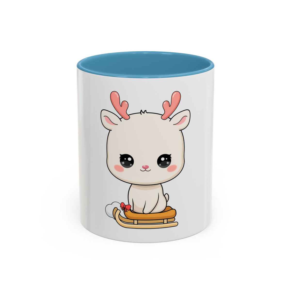 Christmas Reindeer Accent Coffee Mug, Cute Kawaii Sledding Gift