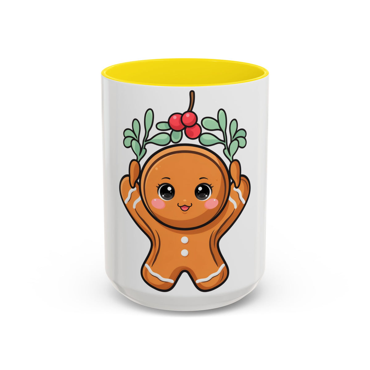 Kawaii Gingerbread Mug with Mistletoe | Christmas Accent Mug