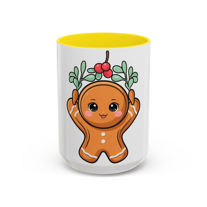 Kawaii Gingerbread Mug with Mistletoe | Christmas Accent Mug