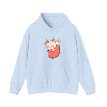 Kawaii Reindeer Hoodie, Cozy Christmas Stocking Sweatshirt