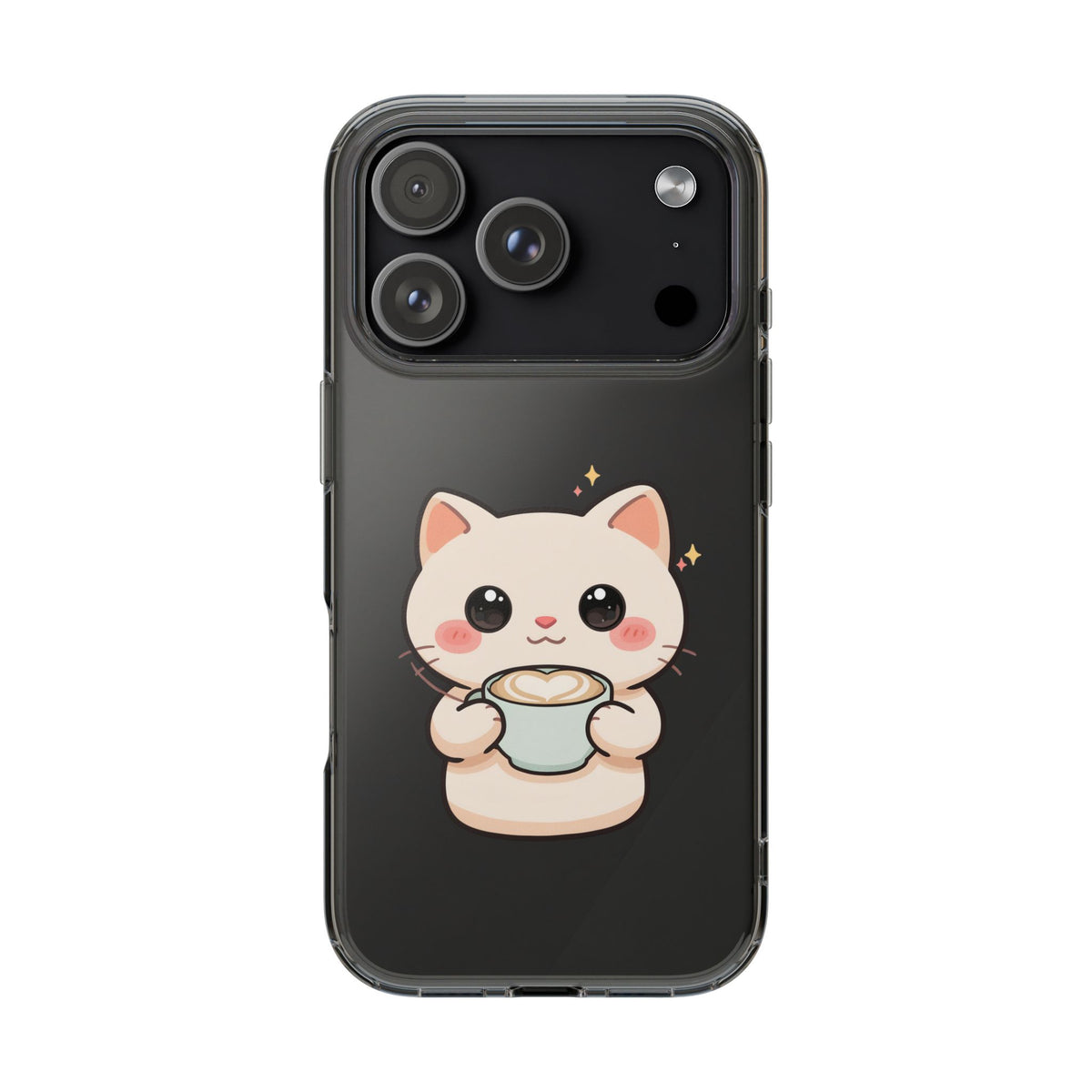 Kawaii Cat Latte Phone Case, Clear Impact-Resistant