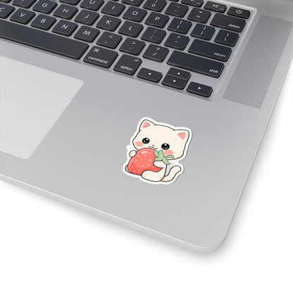 Kawaii Cat Strawberry Kiss-Cut Sticker for Cat Lovers