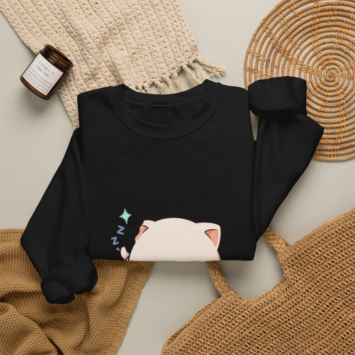 Kawaii Sleeping Cat Sweatshirt, Cozy Cloud Cat Crewneck