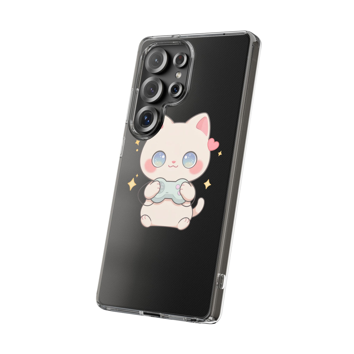 Kawaii Gamer Cat Clear Phone Case for Gaming Fans