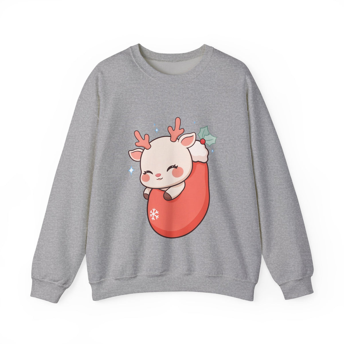 Christmas Reindeer Sweatshirt, Kawaii Stocking Holiday Gift