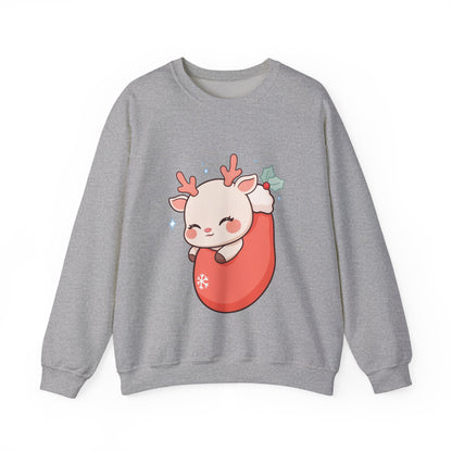 Christmas Reindeer Sweatshirt, Kawaii Stocking Holiday Gift