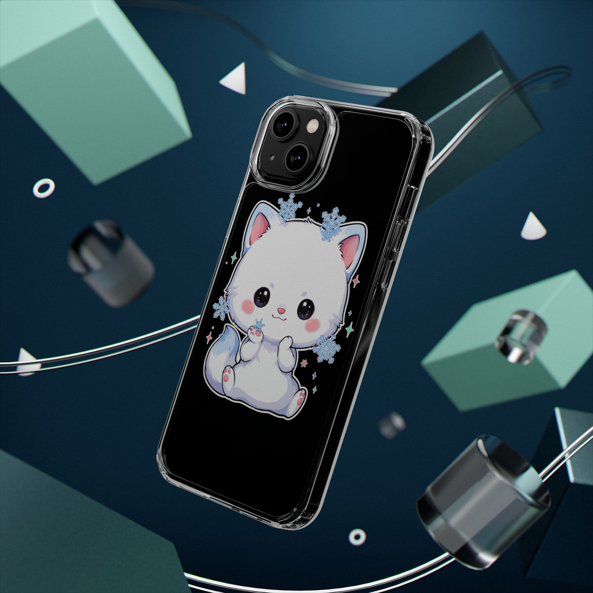 Kawaii Arctic Fox Phone Case, Cute Snowflake Clear Case