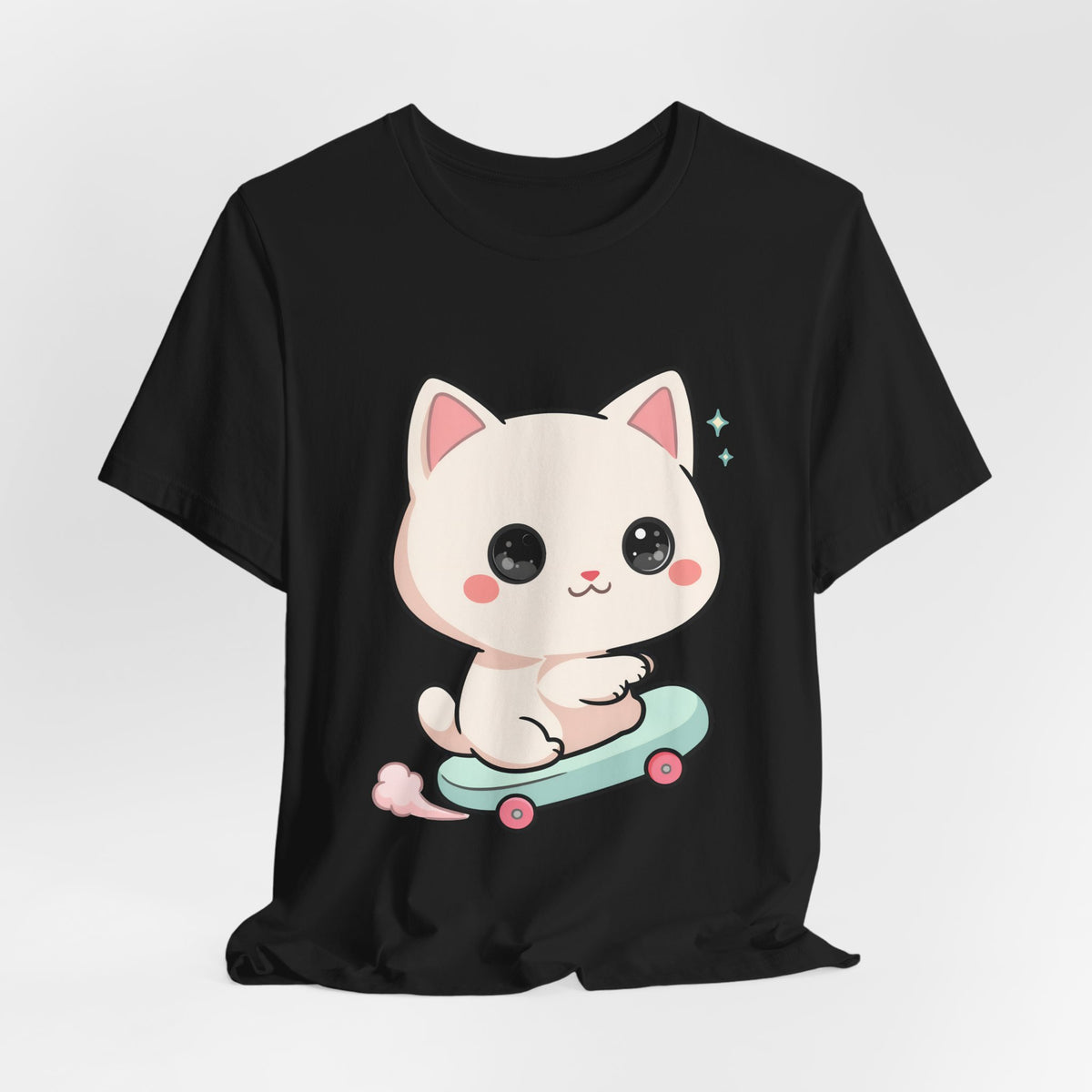 Kawaii Skateboarding Cat T-Shirt – Cute Chibi Kitty Tee