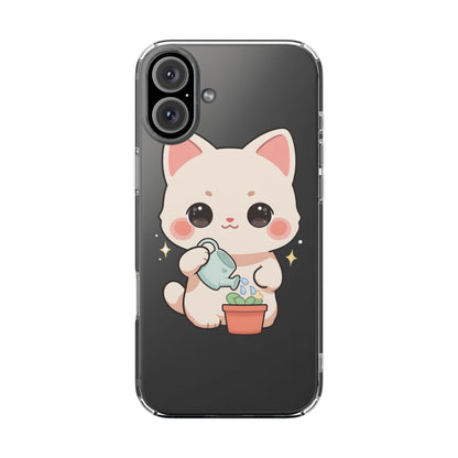 Kawaii Cat Phone Case, Cute Plant Lover Gift