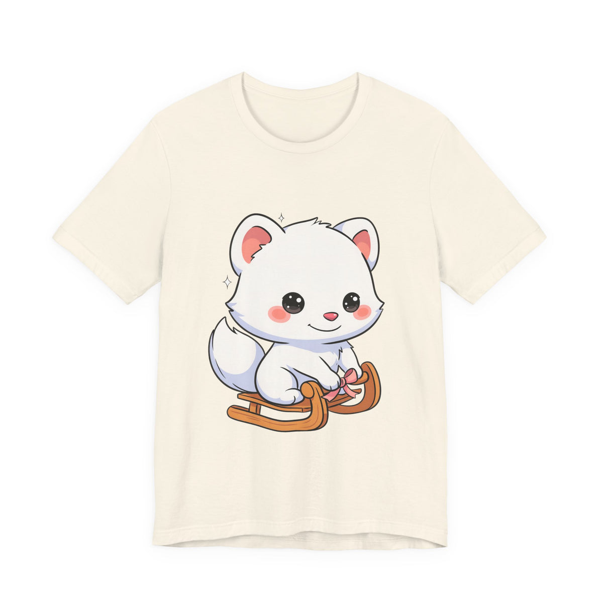 Kawaii Arctic Fox Sledding T-Shirt, Cute Unisex Tee