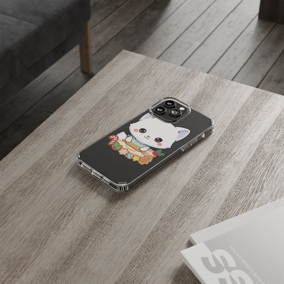 Christmas Fox Clear Phone Case, Kawaii Cookie Baker