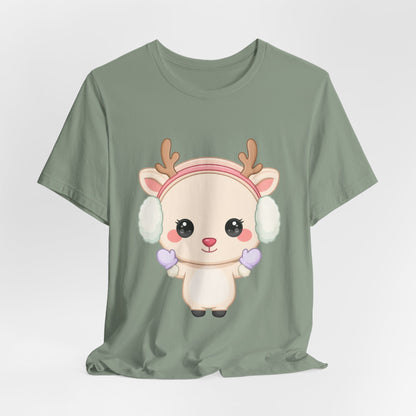 Kawaii Reindeer T-Shirt, Cute Winter Animal Tee