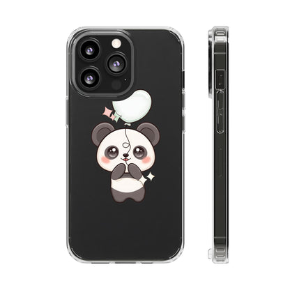 Kawaii Panda Clear Phone Case with Balloon