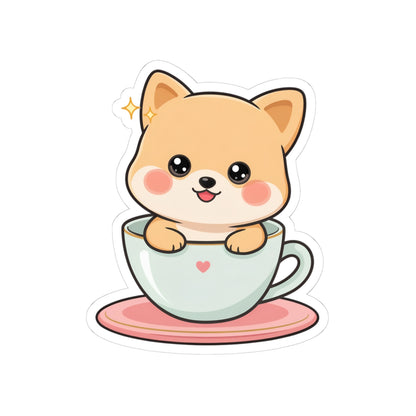 Kawaii Shiba Inu Sticker in a Teacup for Cozy Cheer