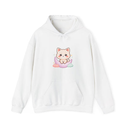 Kawaii Cat Moon Hoodie, Cute Celestial Cat Sweatshirt