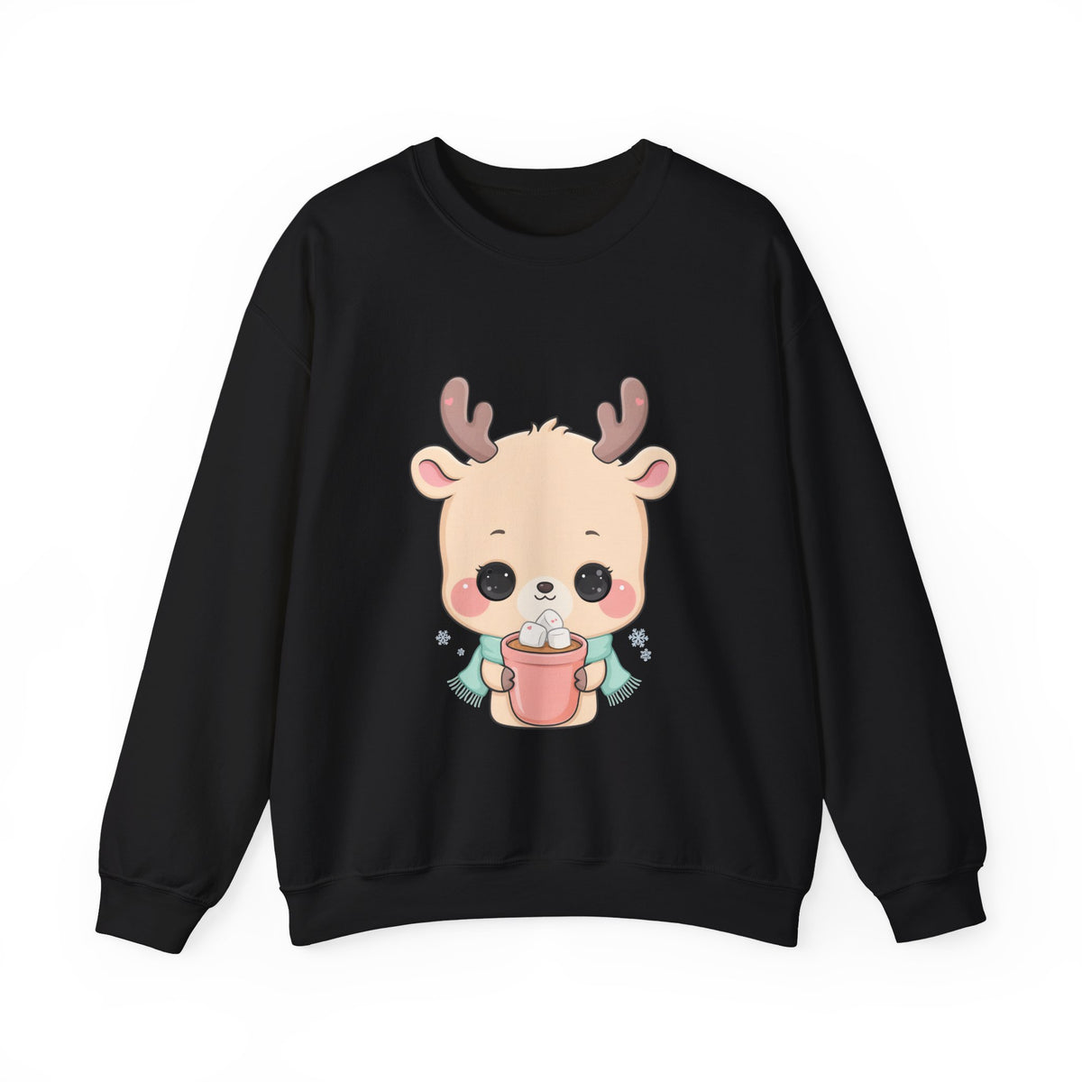 Kawaii Reindeer Sweatshirt, Cute Hot Cocoa Holiday Crewneck