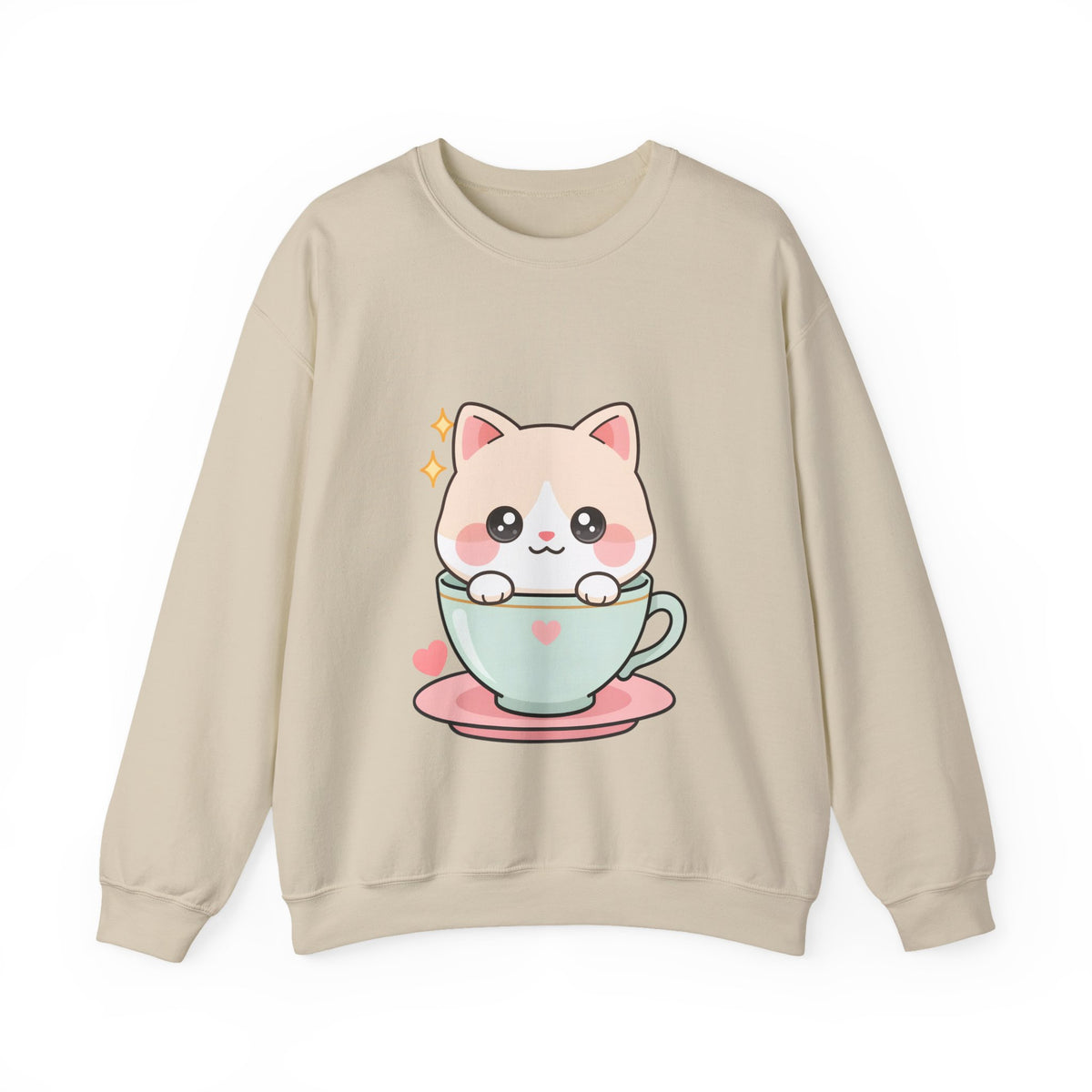 Kawaii Cat Sweatshirt, Cute Cat in Teacup Crewneck