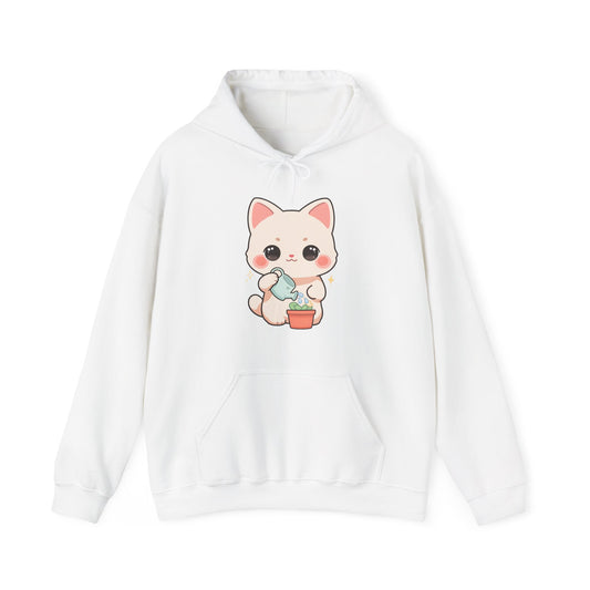 Kawaii Cat Hoodie, Cute Plant Lover Heavy Blend Sweatshirt