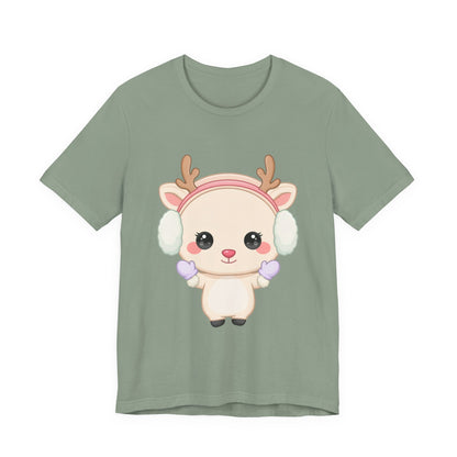 Kawaii Reindeer T-Shirt, Cute Winter Animal Tee