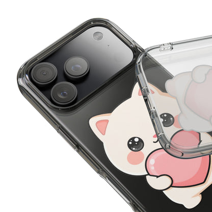 Kawaii Cat Phone Case with Heart, Clear Impact-Resistant