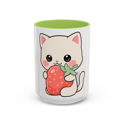 Kawaii Cat Strawberry Accent Coffee Mug